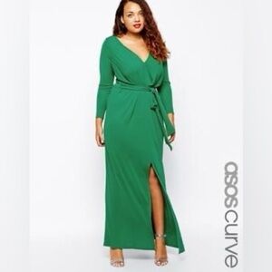 ASOS Green Wrap Gown with Cuffed Long Sleeves. EUC